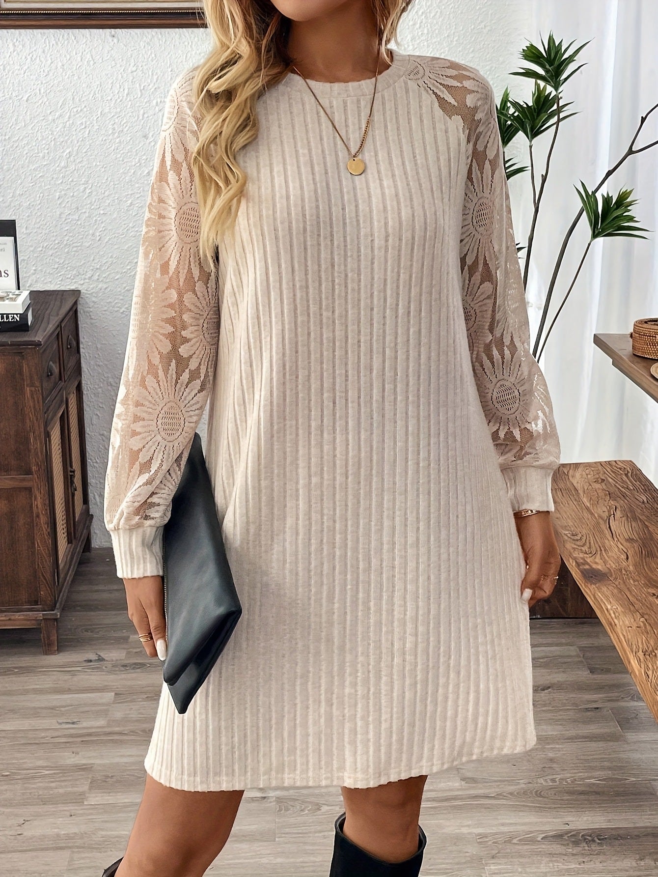 Casual Jacquard Panel Short Mini Dress