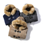 Furry Collar Horn Buckle Deer Velvet Leather Coat Men