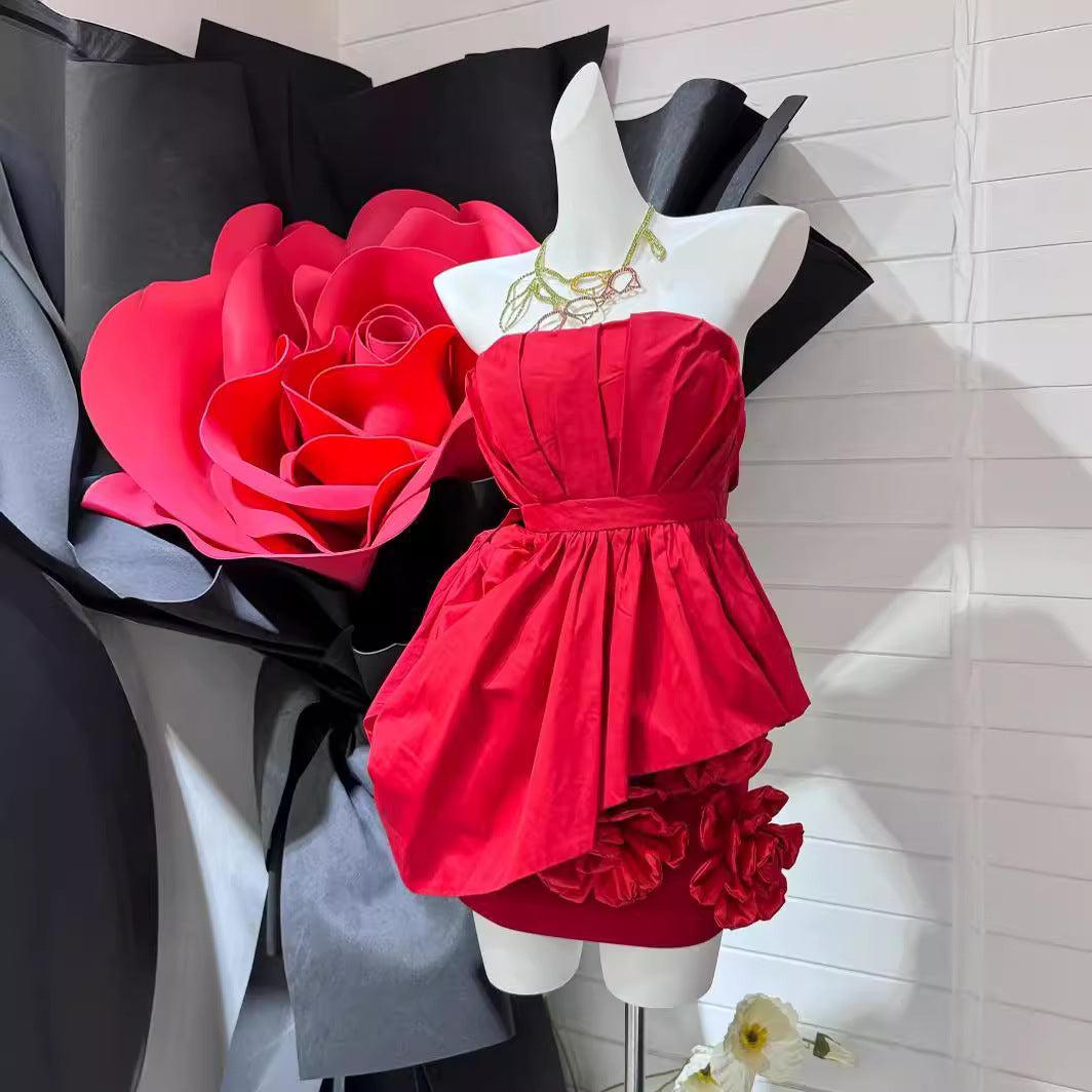 Sleeveless Tube Top Asymmetric Pendant Grosgrain Top