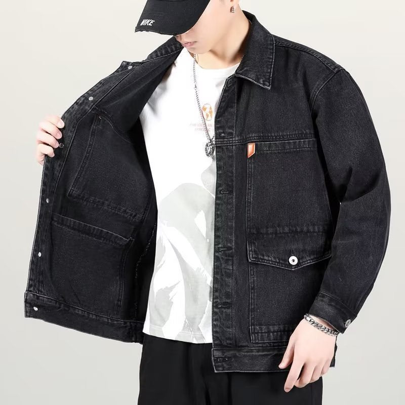 Fashion Smoky Gray Vintage Denim Jacket Men