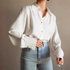 French Style White With Lapel Long Sleeve Shirt For Women