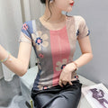 Stitching Contrast Color Flower Half-sleeve Slim Fit High Elasticity Undershirt