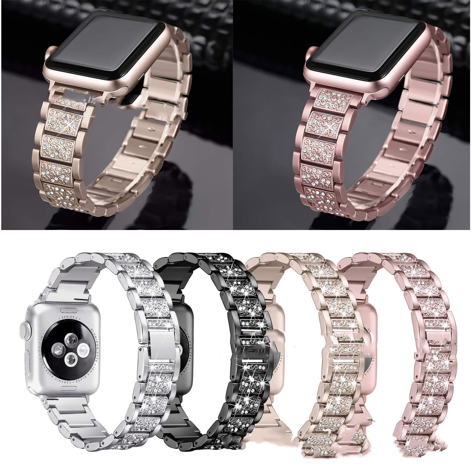 Smart Watch Diamond Three Beads Full Diamond Solid Chain Watch Strap