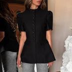 Stand Collar Single-breasted High-waist Blouse
