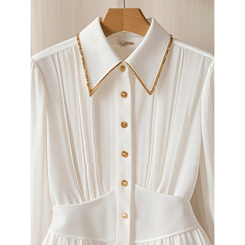 Special Interest Light Luxury High-grade Pleated Collar White Shirt