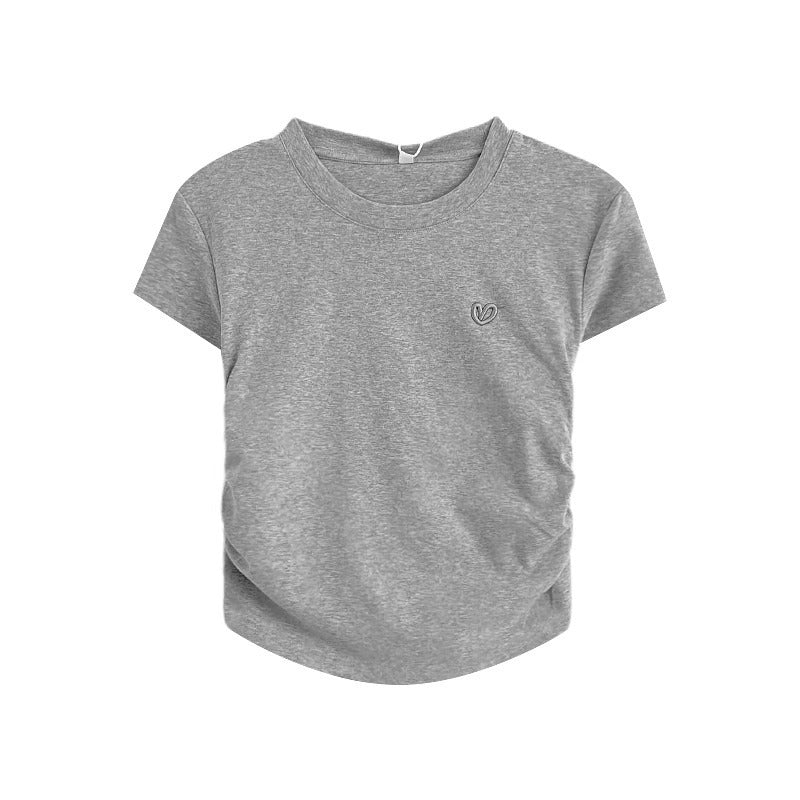 Short Sleeve T-shirt Female Gray Love Embroidery