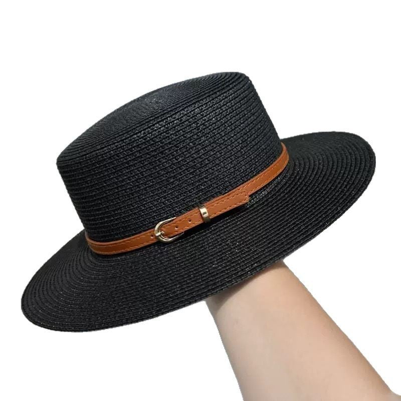 Straw Wide Brim Sun Protection Flat Top Hat Children