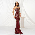 Sling Off-neck Sheath Sequined Banquet Fishtail Evening Dress