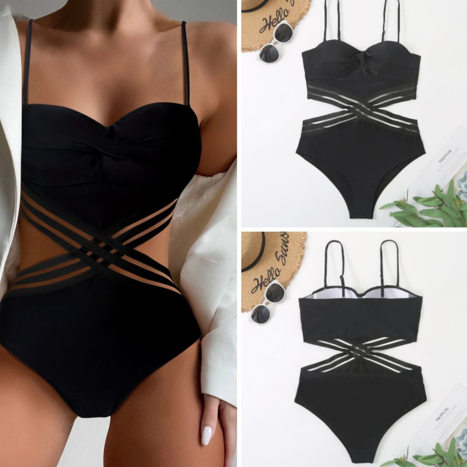 Women's Solid Color European And American Lace Up One-piece Bikini
