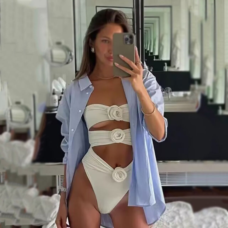 Ladies Hot Spring Three-dimensional Flower BIKINI One-piece Swimsuit